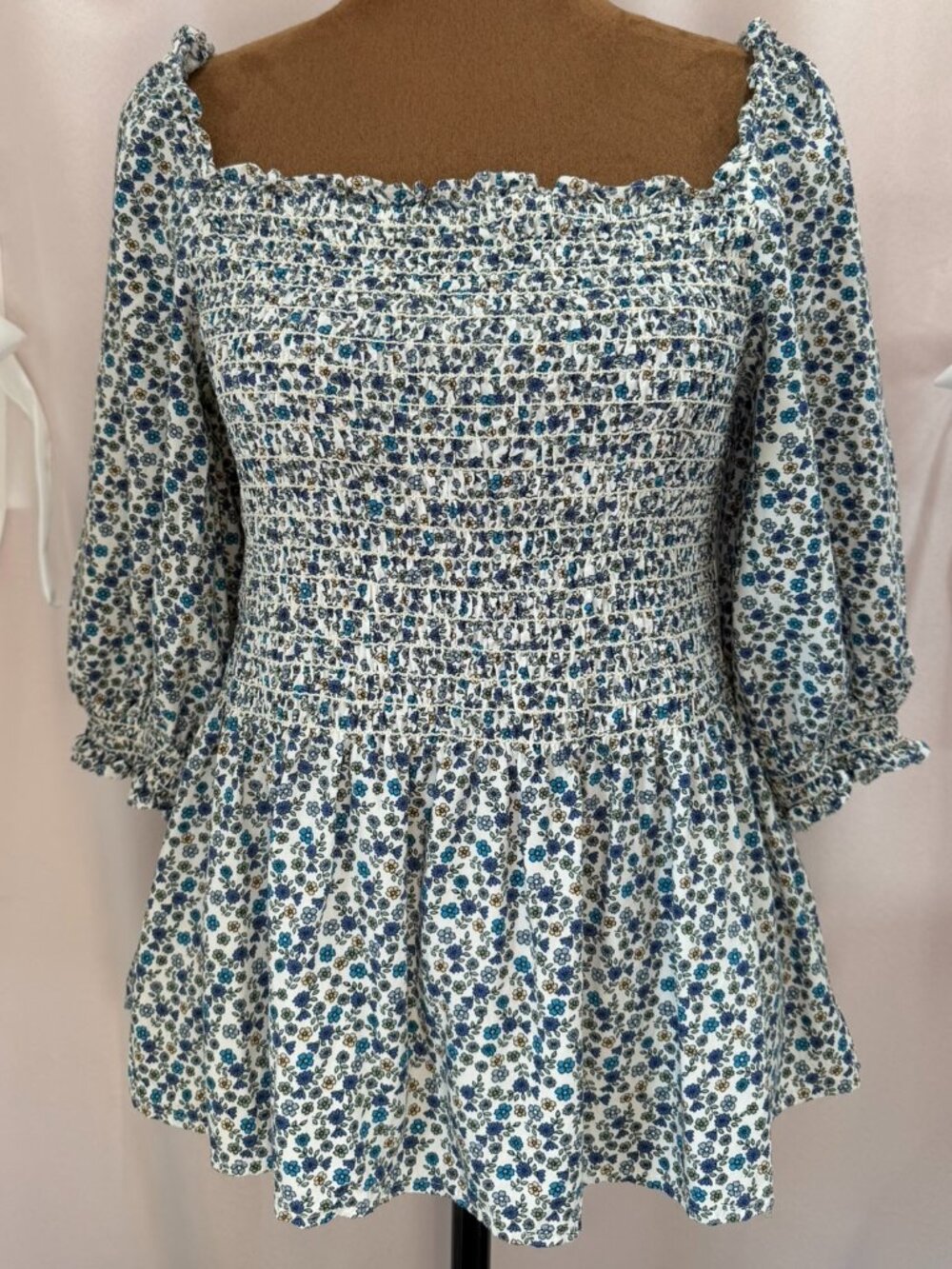 Max Studio Peplum Blouse | Floral | Puff Sleeve | Size Large